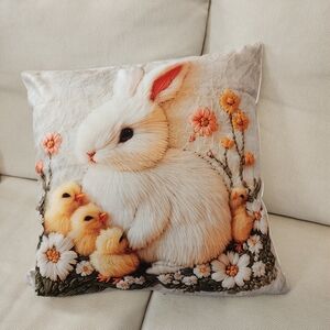 Floral Bunny and Chicks Pillow COVER ONLY - 16" x 16" NWOT